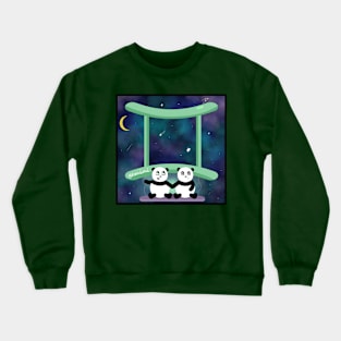 Gemini - Twin Panda Bear Cubs - Galaxy Sky Crewneck Sweatshirt